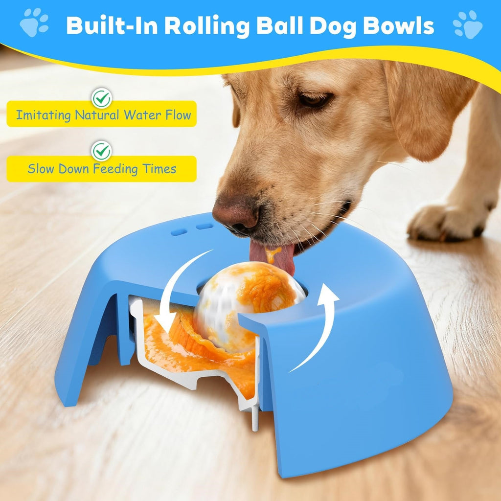 Dog Licking Bowl with Rolling Ball | Slow Feeder & Anti-Spill Liquid Feeding Bowl for Dogs