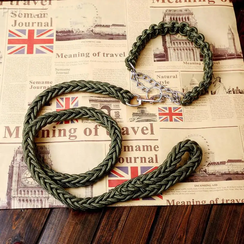 Heavy-Duty Double Strand Rope Leash & P Chain Collar Set
