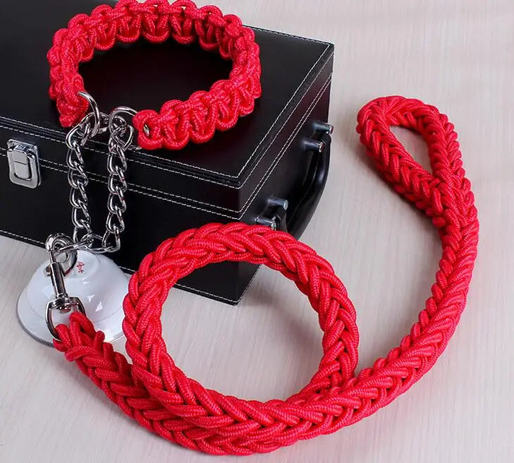 Heavy-Duty Double Strand Rope Leash & P Chain Collar Set