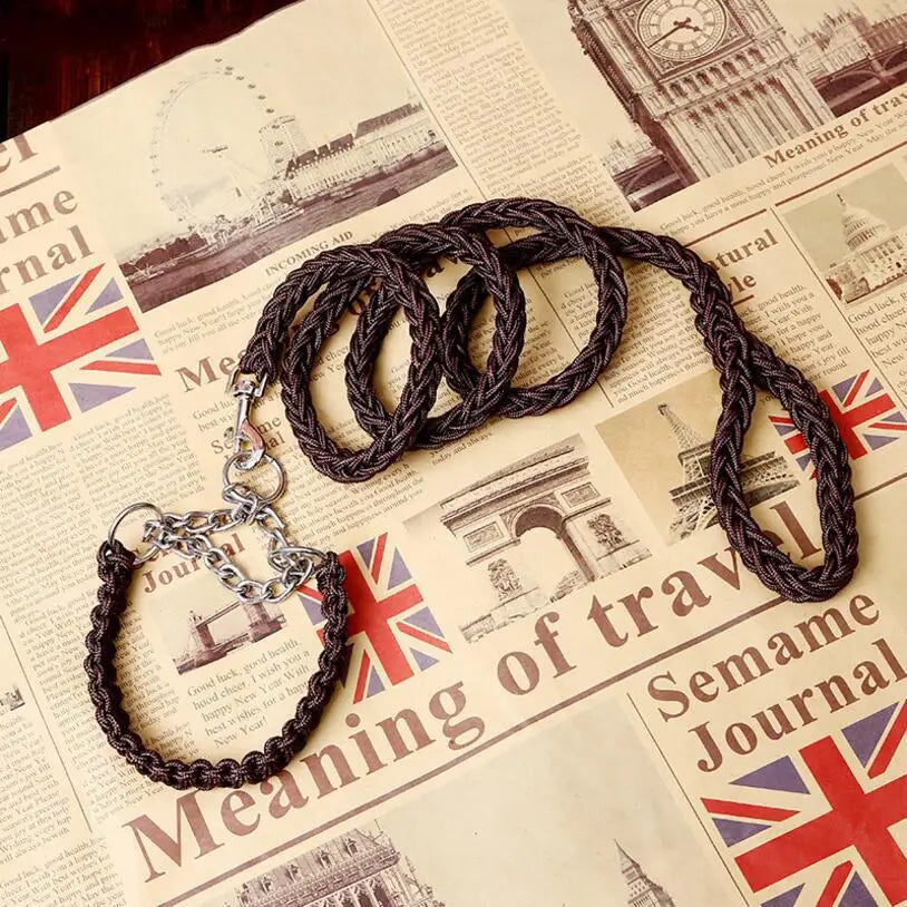 Heavy-Duty Double Strand Rope Leash & P Chain Collar Set