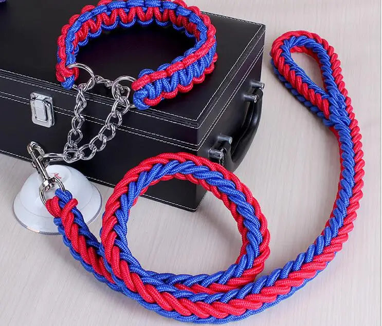 Heavy-Duty Double Strand Rope Leash & P Chain Collar Set