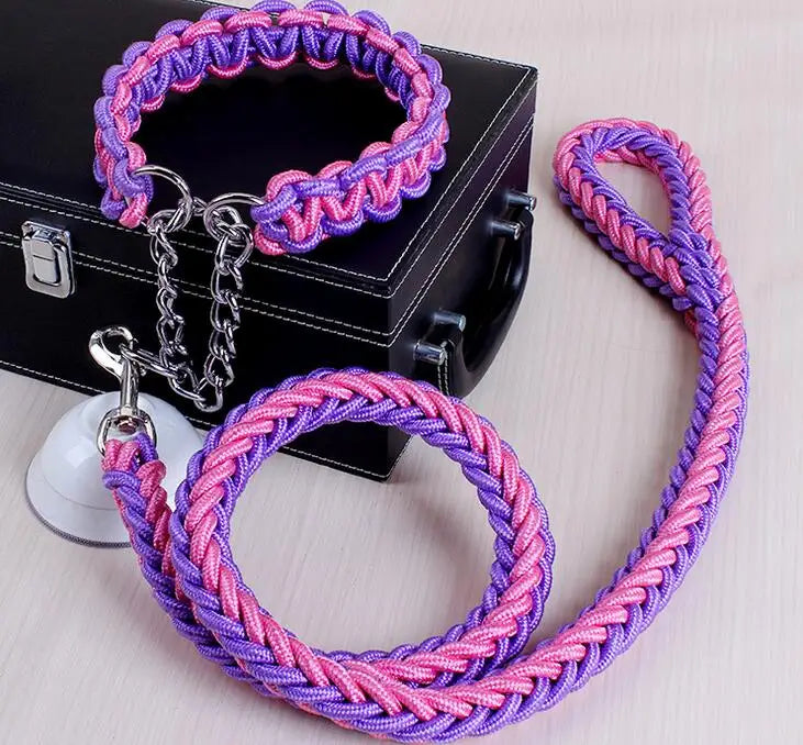 Heavy-Duty Double Strand Rope Leash & P Chain Collar Set