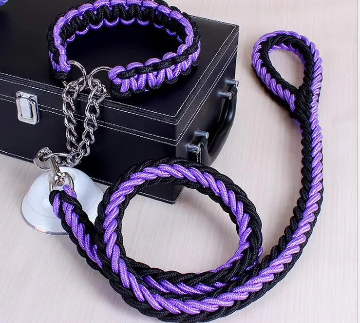 Heavy-Duty Double Strand Rope Leash & P Chain Collar Set