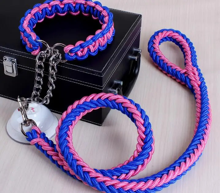 Heavy-Duty Double Strand Rope Leash & P Chain Collar Set