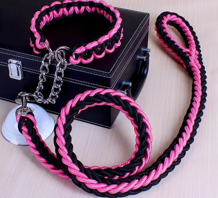 Heavy-Duty Double Strand Rope Leash & P Chain Collar Set