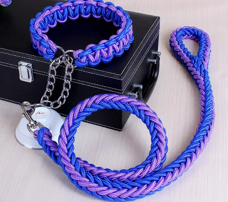 Heavy-Duty Double Strand Rope Leash & P Chain Collar Set
