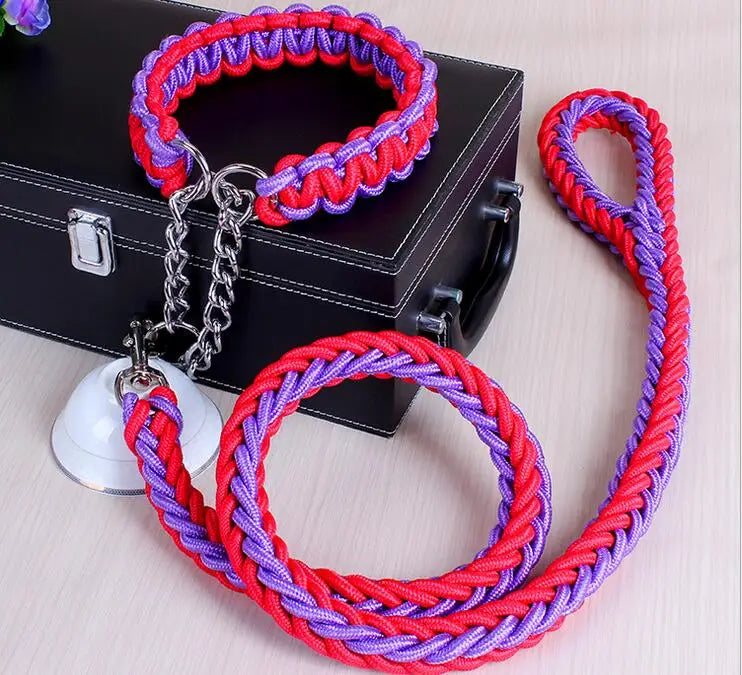 Heavy-Duty Double Strand Rope Leash & P Chain Collar Set