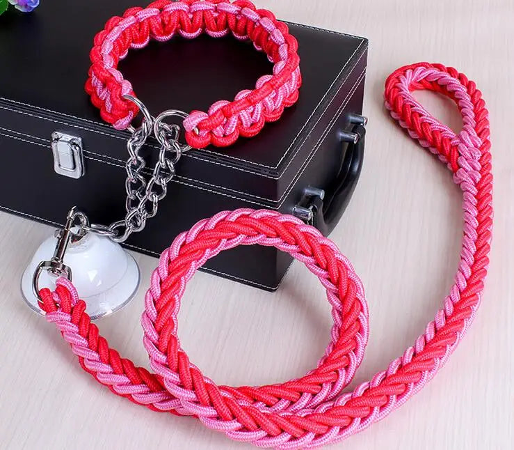 Heavy-Duty Double Strand Rope Leash & P Chain Collar Set