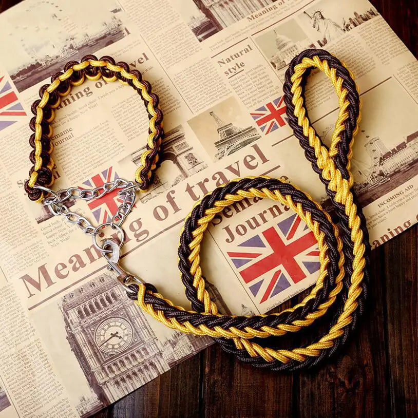 Heavy-Duty Double Strand Rope Leash & P Chain Collar Set