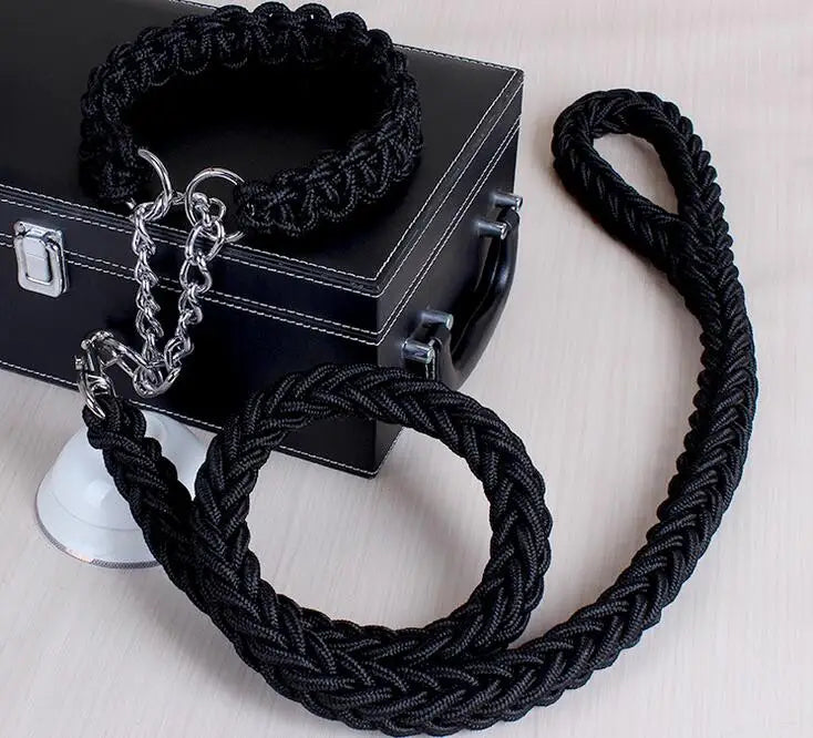 Heavy-Duty Double Strand Rope Leash & P Chain Collar Set