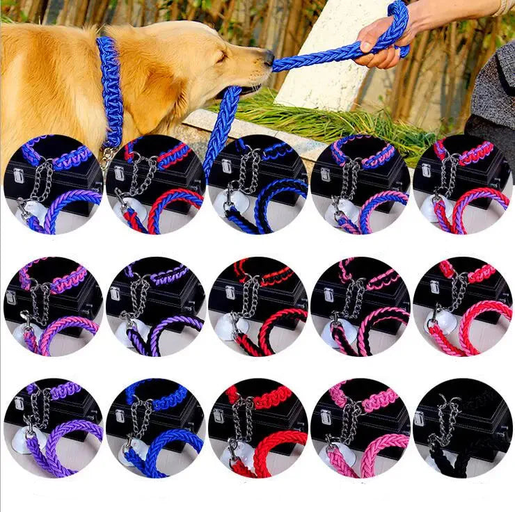Heavy-Duty Double Strand Rope Leash & P Chain Collar Set