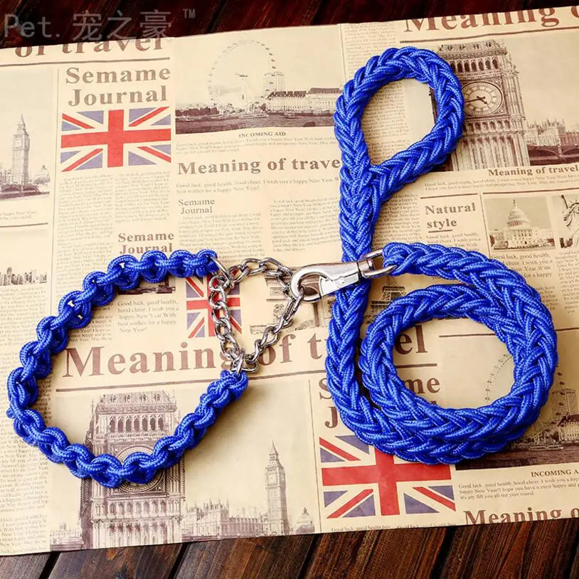 Heavy-Duty Double Strand Rope Leash & P Chain Collar Set