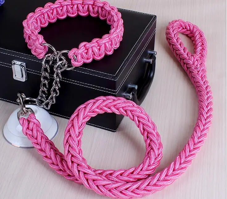 Heavy-Duty Double Strand Rope Leash & P Chain Collar Set