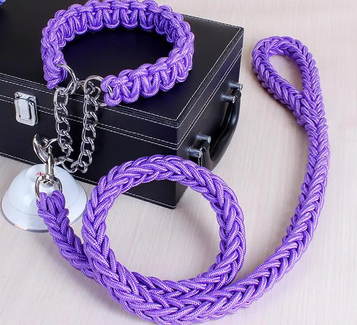 Heavy-Duty Double Strand Rope Leash & P Chain Collar Set