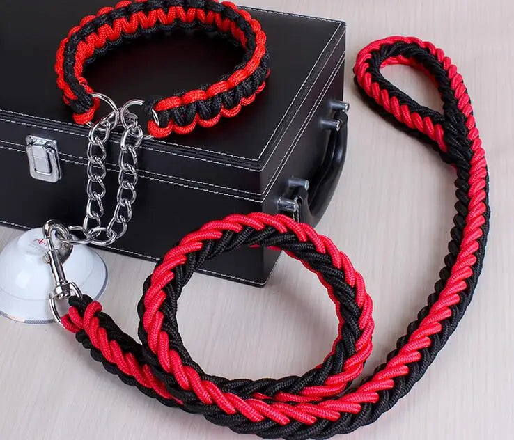 Heavy-Duty Double Strand Rope Leash & P Chain Collar Set