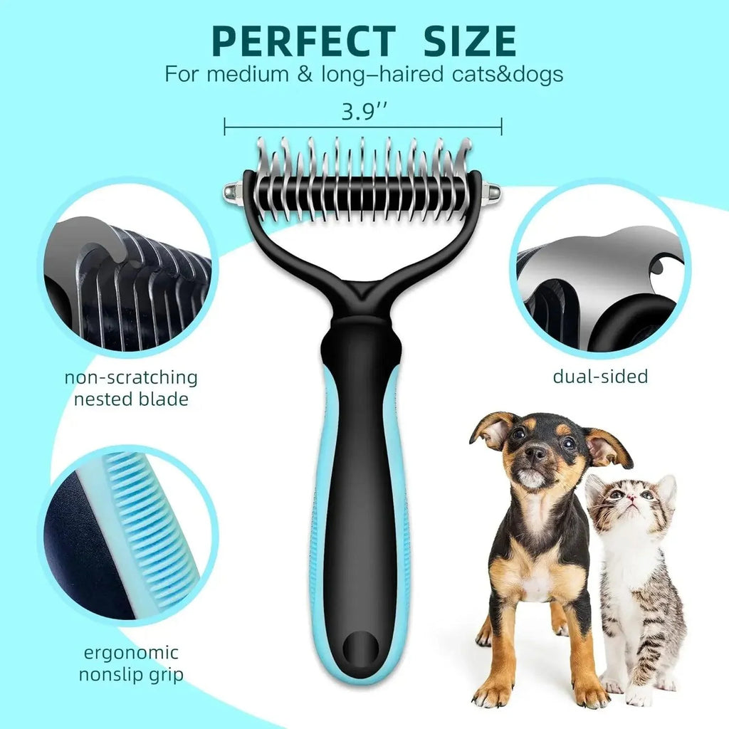 2-in-1 Stainless Steel Pet Grooming Brush | Double-Sided Deshedding & Dematting Comb for Dogs & Cats