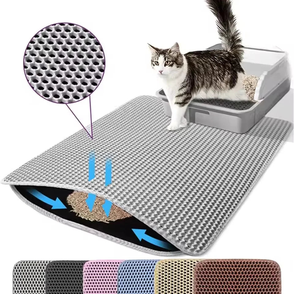 PawShield™ Waterproof Double Layer Cat Litter Mat 🐾 | Honeycomb Litter Trapper for Cleaner Floors