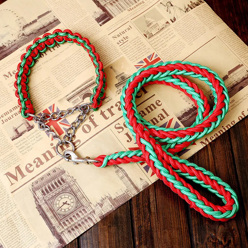 Heavy-Duty Double Strand Rope Leash & P Chain Collar Set