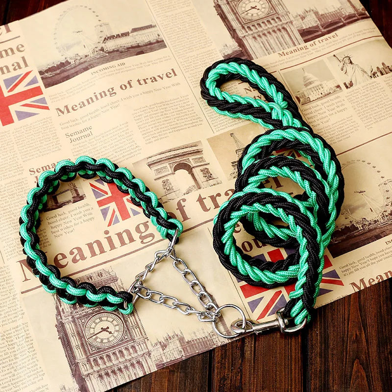 Heavy-Duty Double Strand Rope Leash & P Chain Collar Set