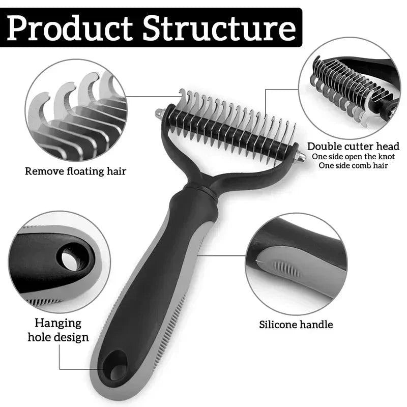 2-in-1 Stainless Steel Pet Grooming Brush | Double-Sided Deshedding & Dematting Comb for Dogs & Cats