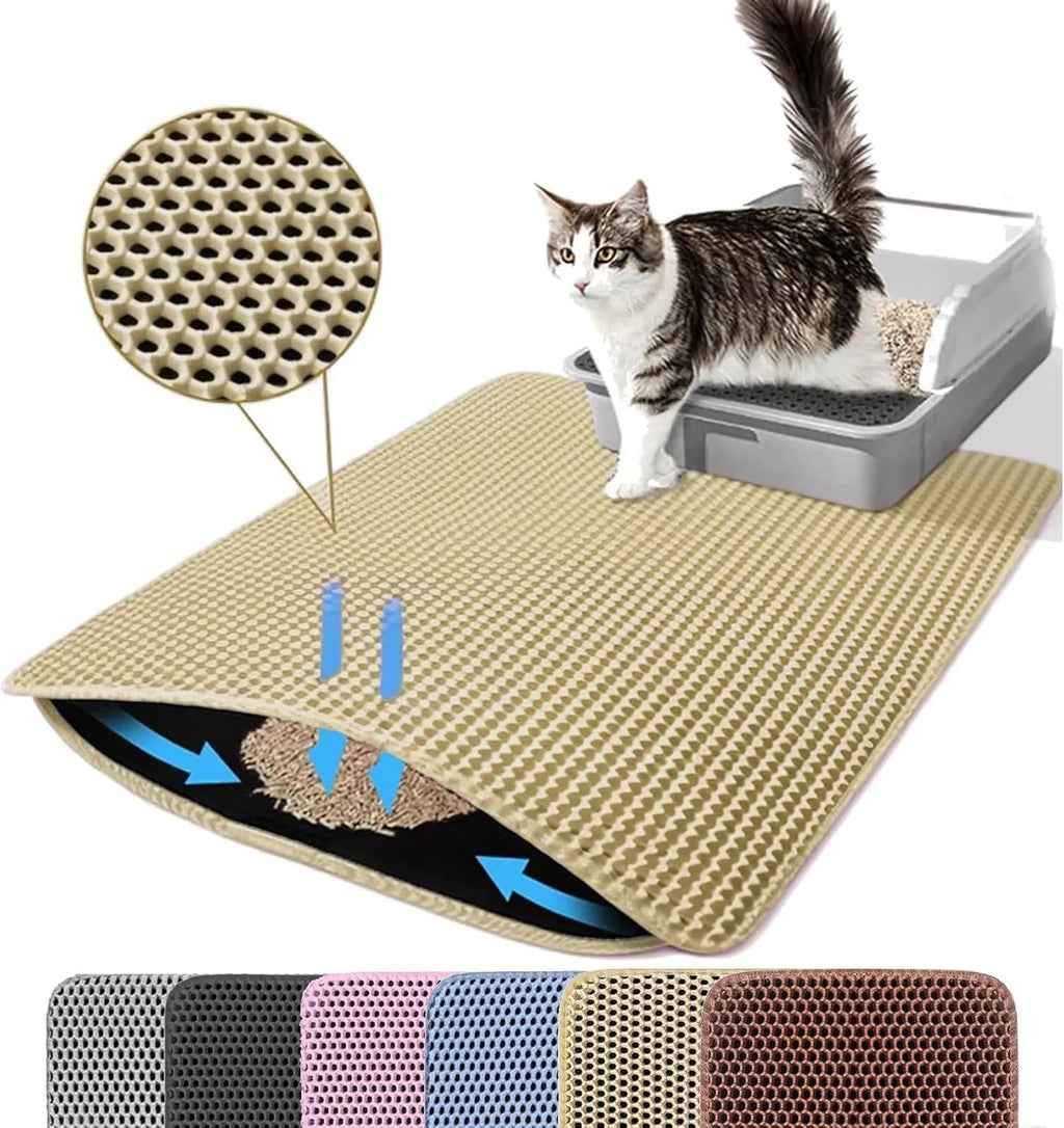 PawShield™ Waterproof Double Layer Cat Litter Mat 🐾 | Honeycomb Litter Trapper for Cleaner Floors