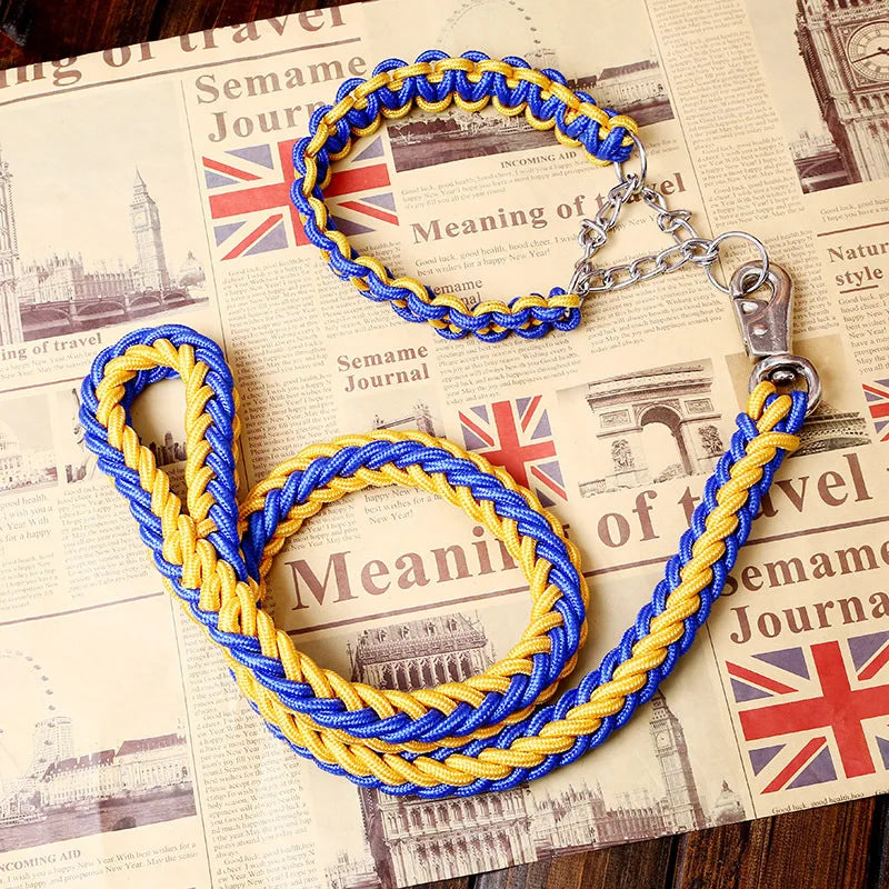 Heavy-Duty Double Strand Rope Leash & P Chain Collar Set