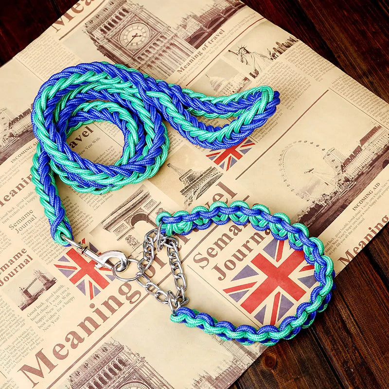 Heavy-Duty Double Strand Rope Leash & P Chain Collar Set