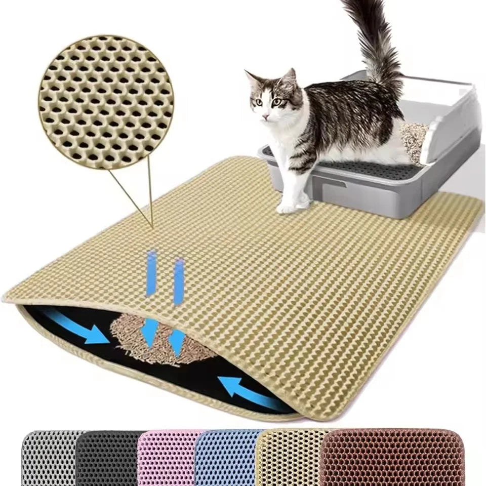 PawShield™ Waterproof Double Layer Cat Litter Mat 🐾 | Honeycomb Litter Trapper for Cleaner Floors