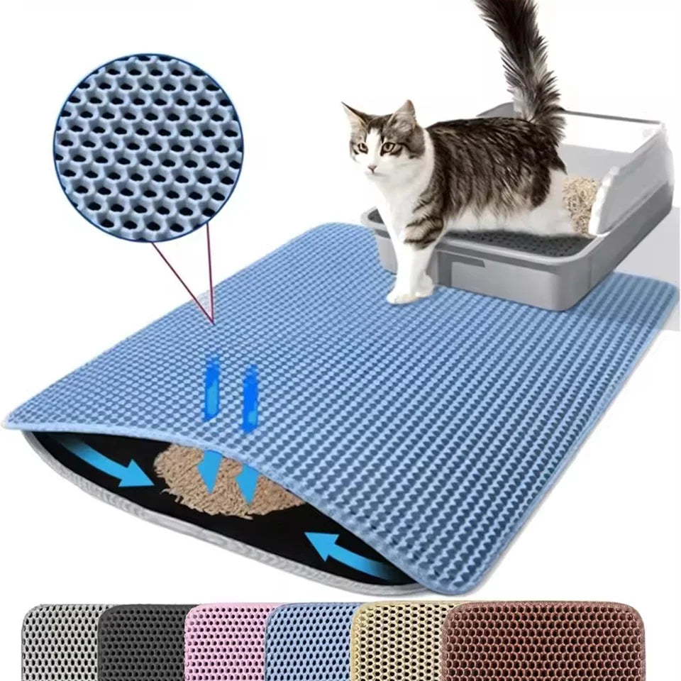 PawShield™ Waterproof Double Layer Cat Litter Mat 🐾 | Honeycomb Litter Trapper for Cleaner Floors