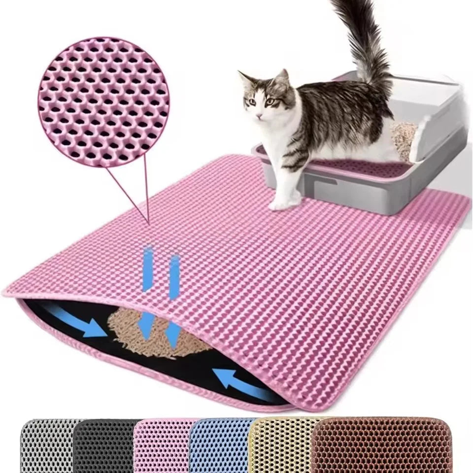 PawShield™ Waterproof Double Layer Cat Litter Mat 🐾 | Honeycomb Litter Trapper for Cleaner Floors