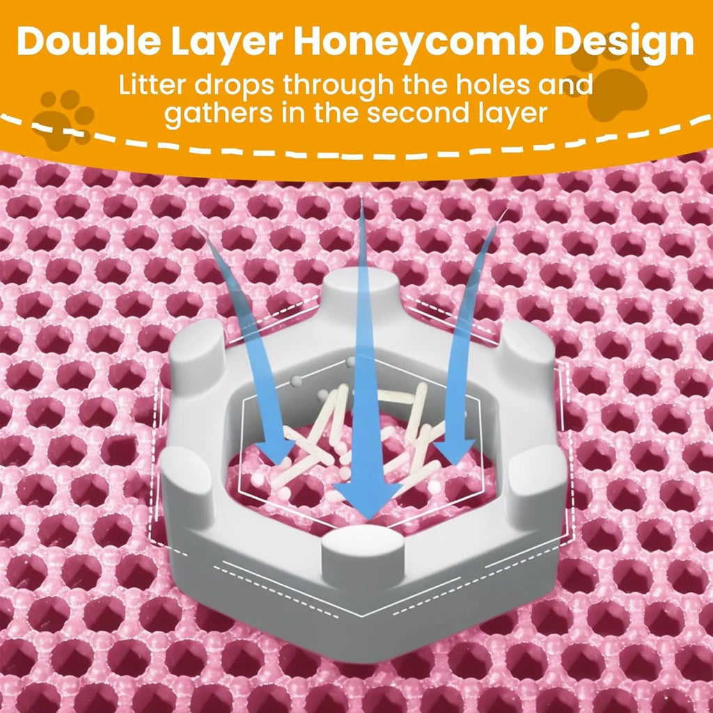 PawShield™ Waterproof Double Layer Cat Litter Mat 🐾 | Honeycomb Litter Trapper for Cleaner Floors