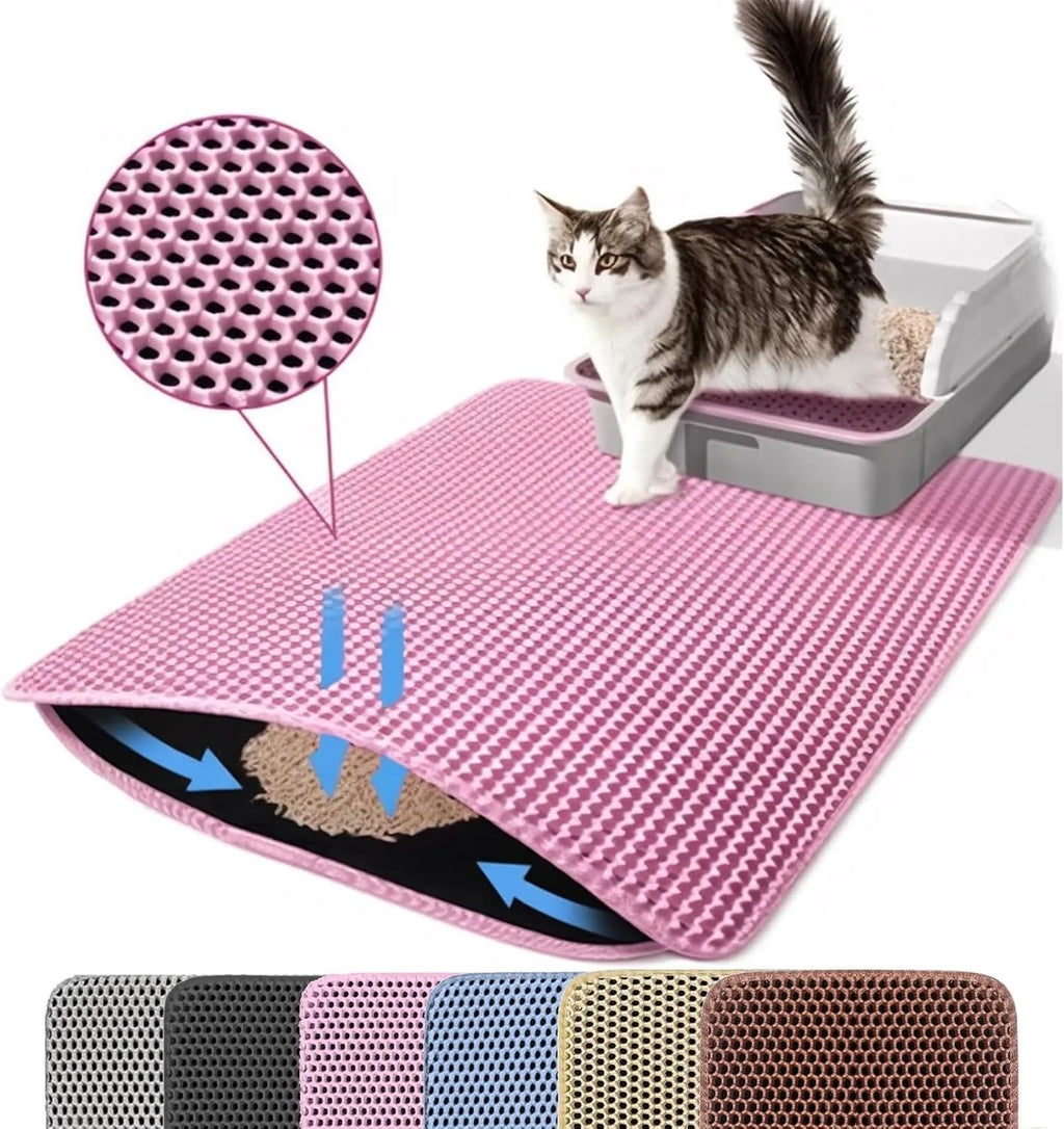 PawShield™ Waterproof Double Layer Cat Litter Mat 🐾 | Honeycomb Litter Trapper for Cleaner Floors