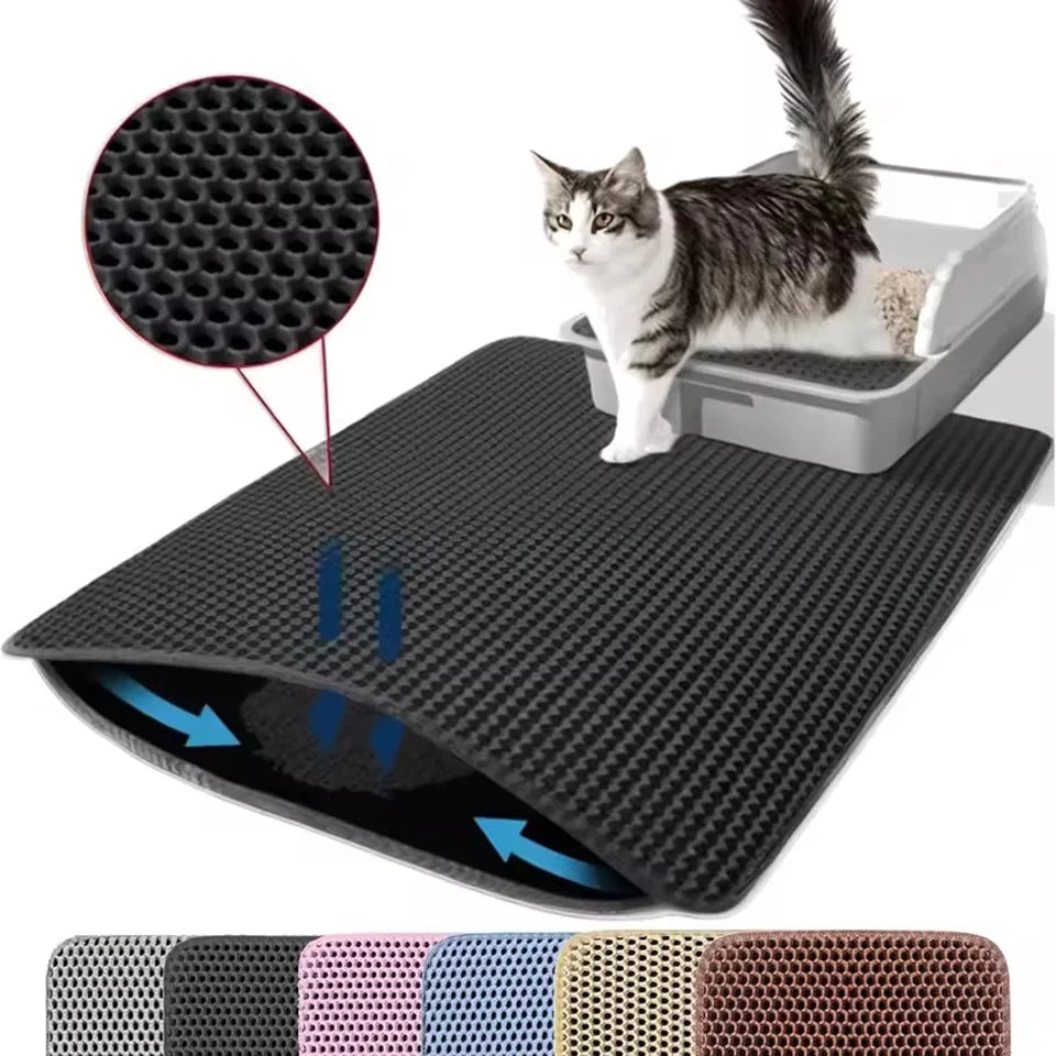 PawShield™ Waterproof Double Layer Cat Litter Mat 🐾 | Honeycomb Litter Trapper for Cleaner Floors