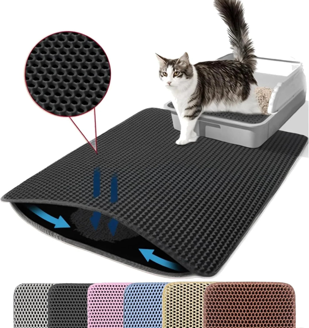 PawShield™ Waterproof Double Layer Cat Litter Mat 🐾 | Honeycomb Litter Trapper for Cleaner Floors