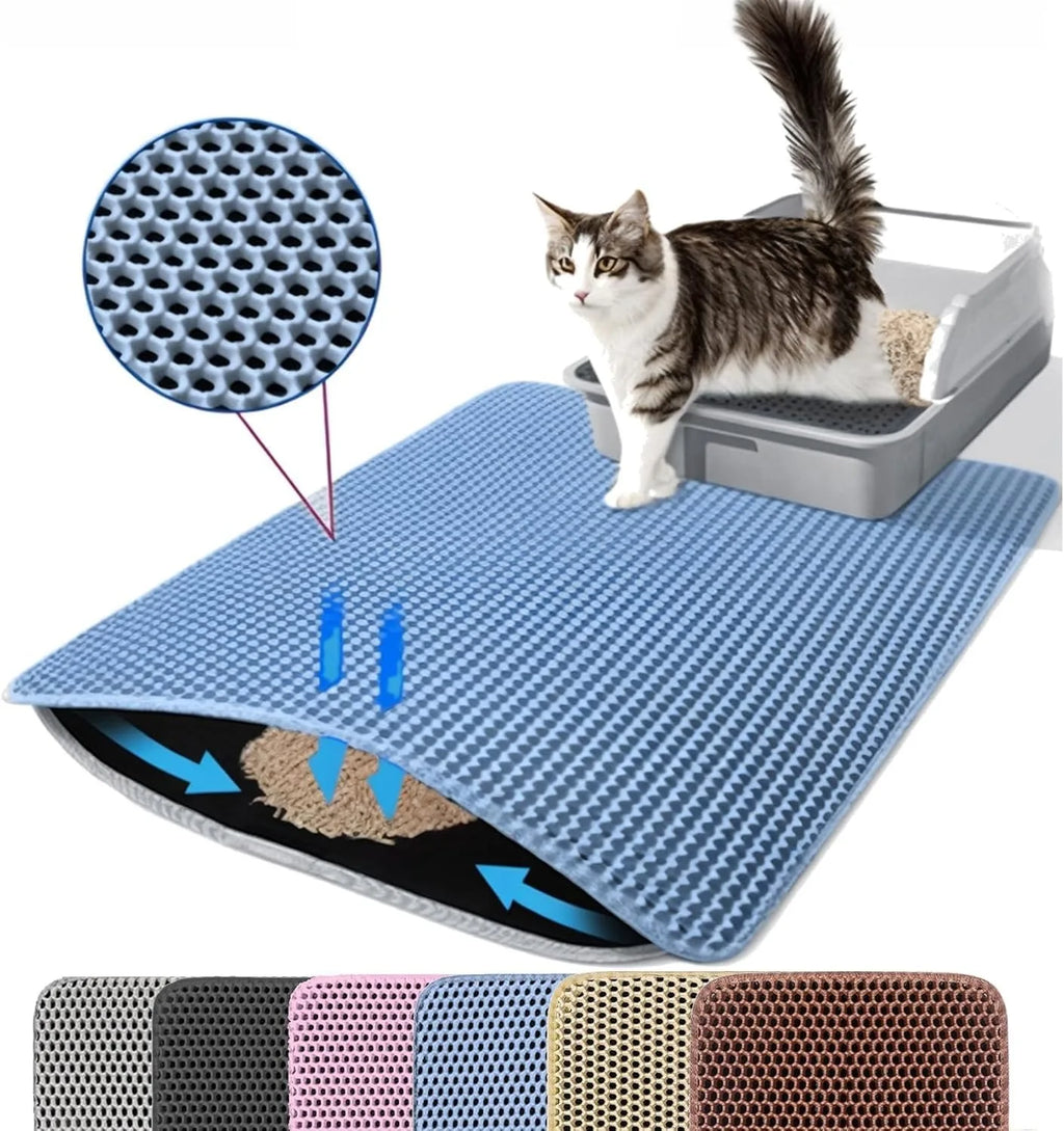 PawShield™ Waterproof Double Layer Cat Litter Mat 🐾 | Honeycomb Litter Trapper for Cleaner Floors