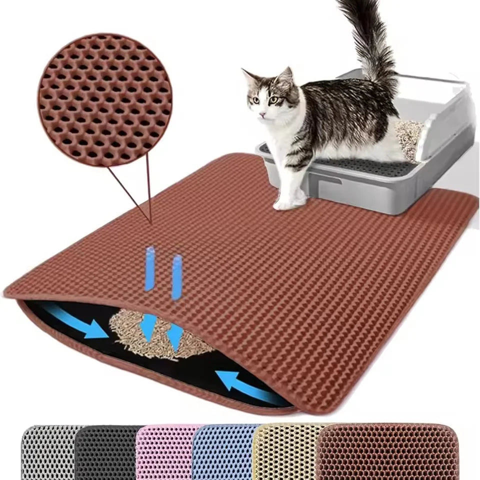 PawShield™ Waterproof Double Layer Cat Litter Mat 🐾 | Honeycomb Litter Trapper for Cleaner Floors
