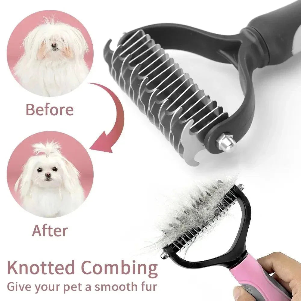 2-in-1 Stainless Steel Pet Grooming Brush | Double-Sided Deshedding & Dematting Comb for Dogs & Cats