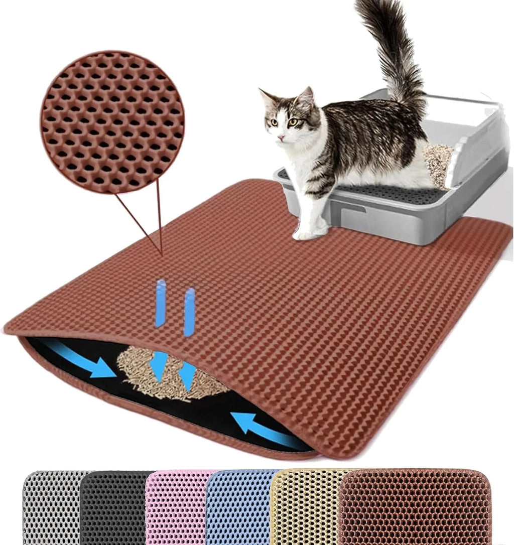 PawShield™ Waterproof Double Layer Cat Litter Mat 🐾 | Honeycomb Litter Trapper for Cleaner Floors