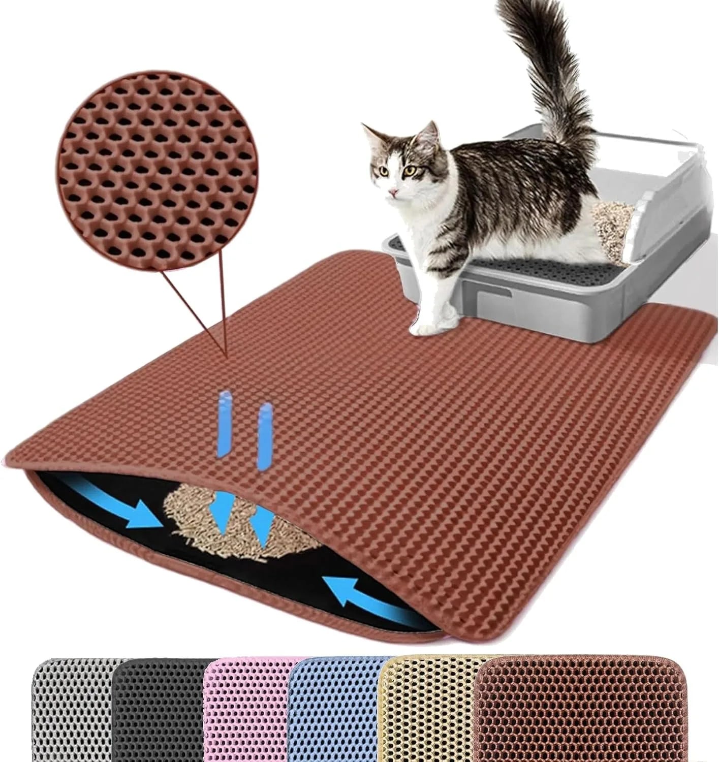 PawShield™ Waterproof Double Layer Cat Litter Mat 🐾 | Honeycomb Litter Trapper for Cleaner Floors