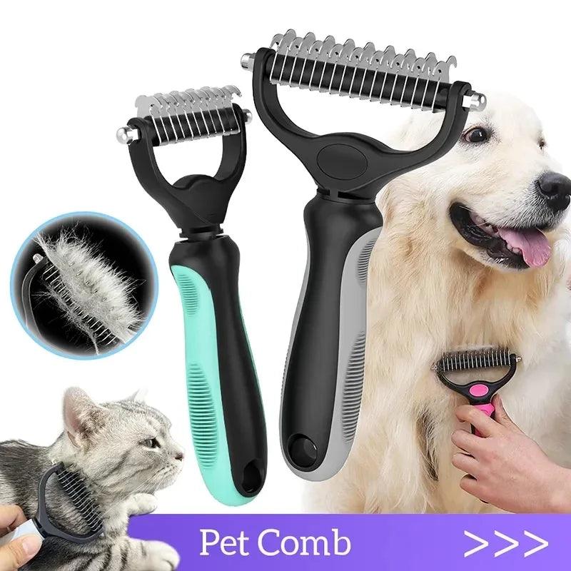 2-in-1 Stainless Steel Pet Grooming Brush | Double-Sided Deshedding & Dematting Comb for Dogs & Cats