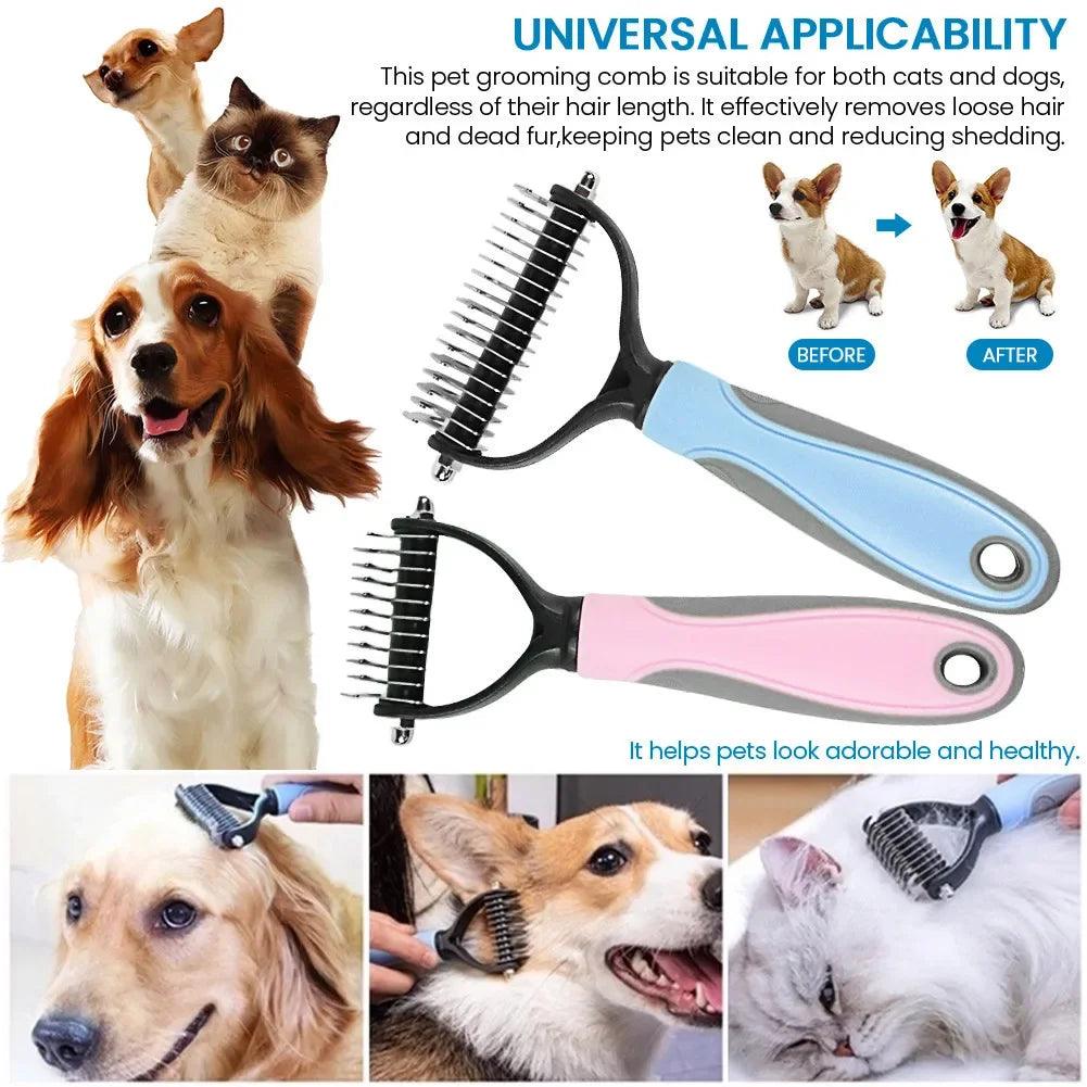 2-in-1 Stainless Steel Pet Grooming Brush | Double-Sided Deshedding & Dematting Comb for Dogs & Cats