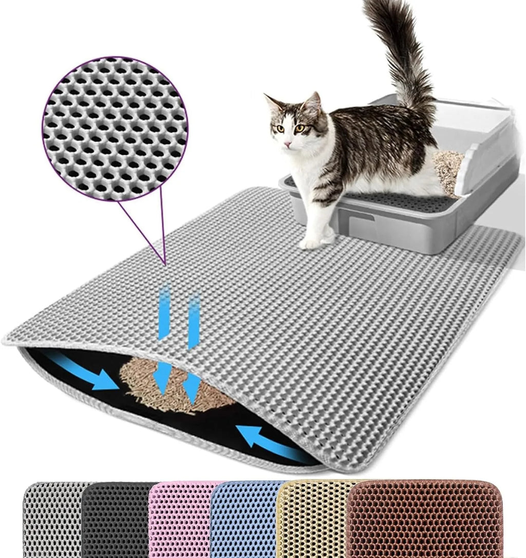 PawShield™ Waterproof Double Layer Cat Litter Mat 🐾 | Honeycomb Litter Trapper for Cleaner Floors
