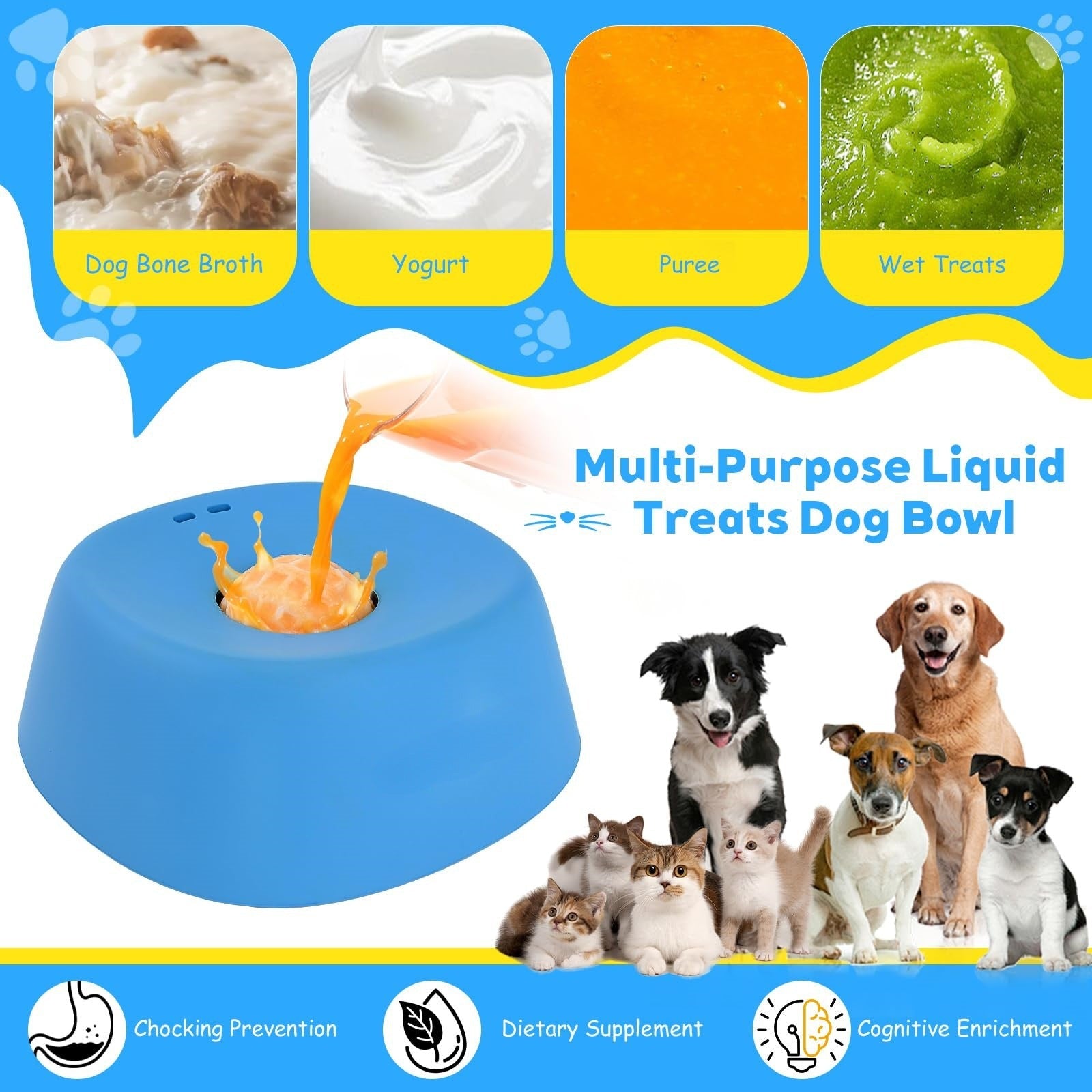 Dog Licking Bowl with Rolling Ball | Slow Feeder & Anti-Spill Liquid Feeding Bowl for Dogs